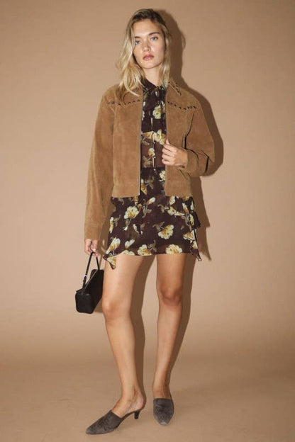 Camel Suede Studded Jacket