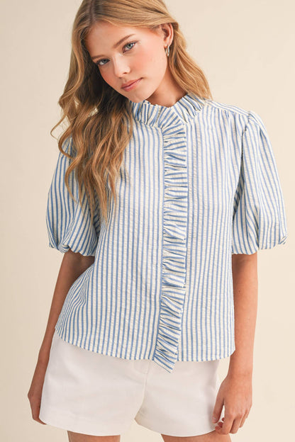 Striped Ruffle Button Down Top