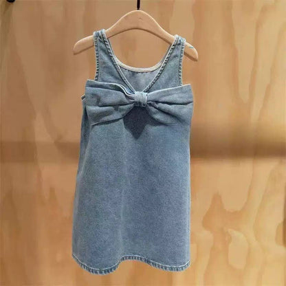 Girl's Denim Bow Sleeveless Dress