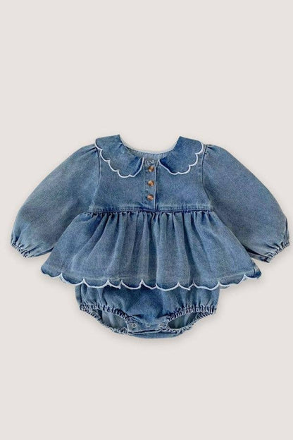 Denim Scalloped Bubble Romper