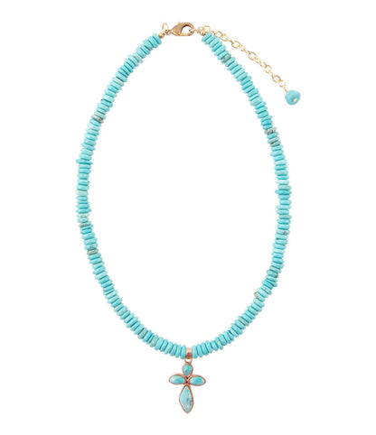 Barse Blue Turquoise on the Cross Pendant Necklace