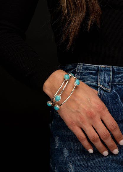 West & Co. 3 Burnished Silver Bangles W/ Turquoise