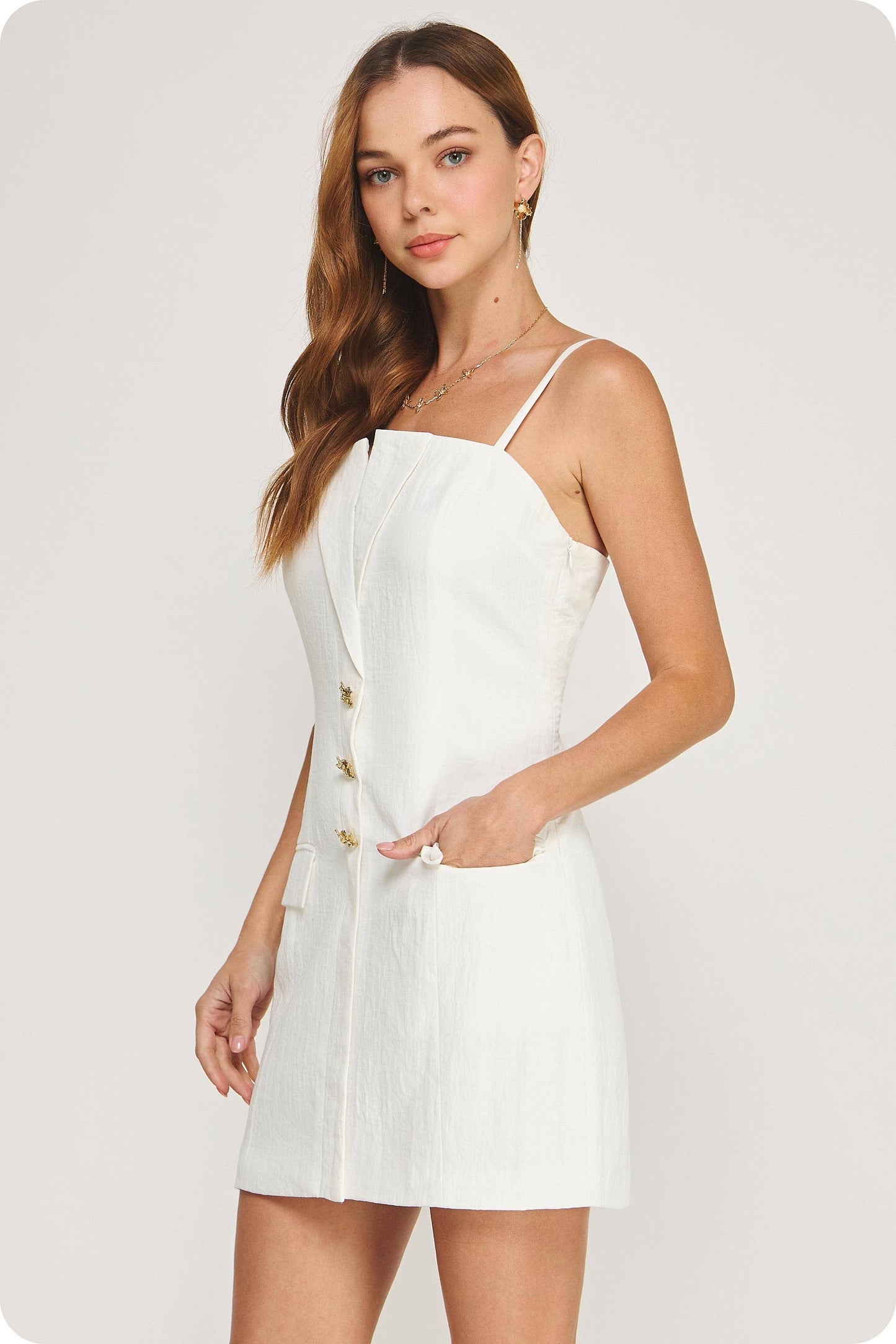 Tailored Button Front Lapel Mini Dress