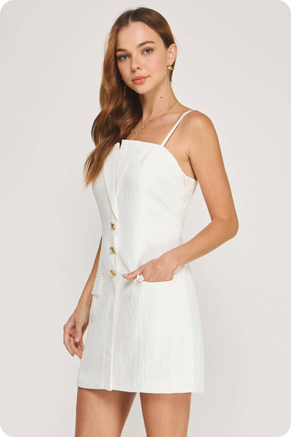 Tailored Button Front Lapel Mini Dress
