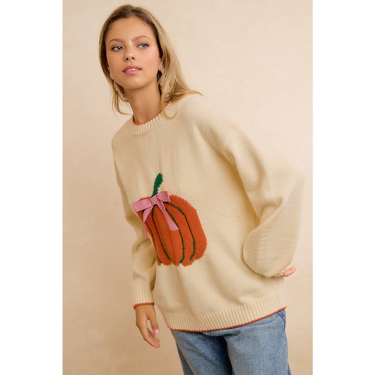 PUMPKIN BOW SWEATER TOP