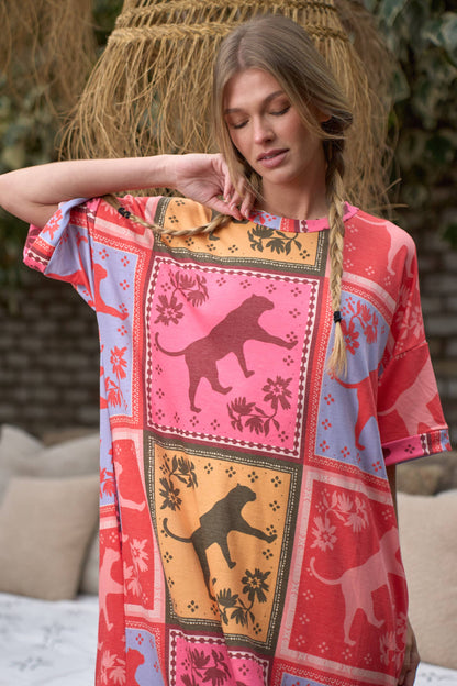 Jaguar Print Quilt Style Midi Dress