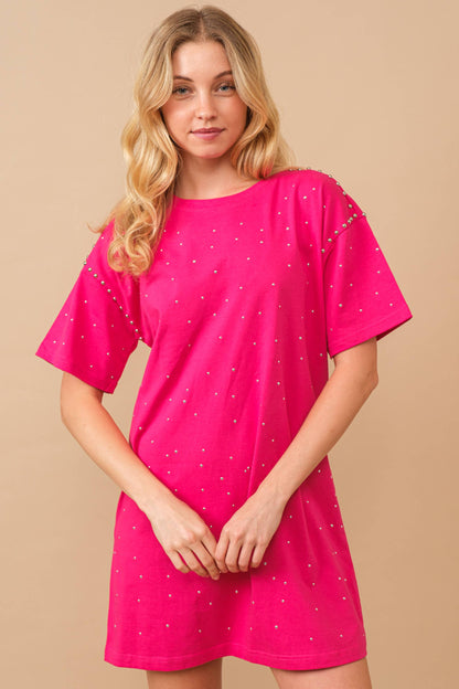 Cotton Jersey Studded Sprinkle Loose T Shirt Dress