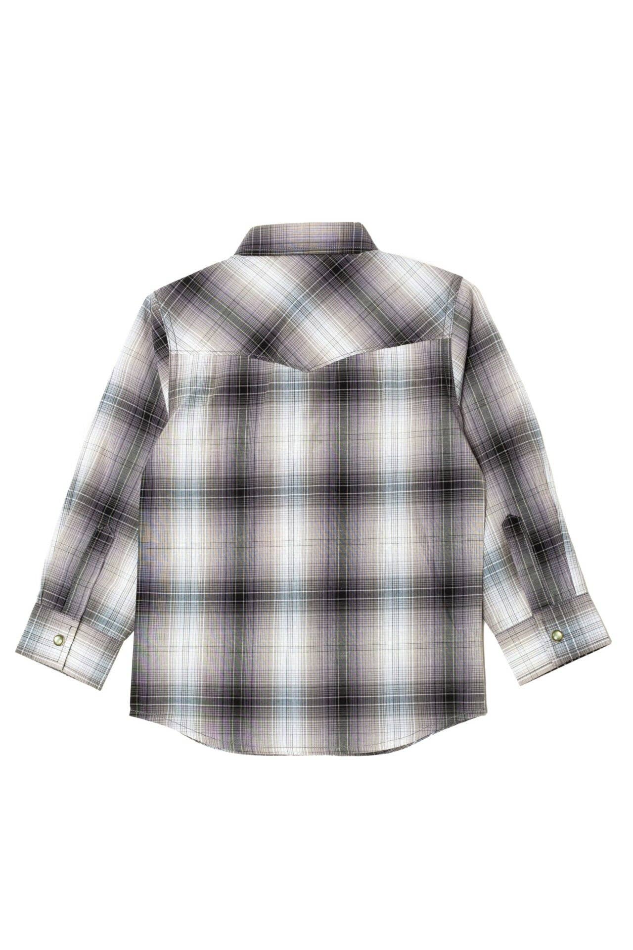 Little Boys Grey Plaid Long Sleeve Snap Shirt