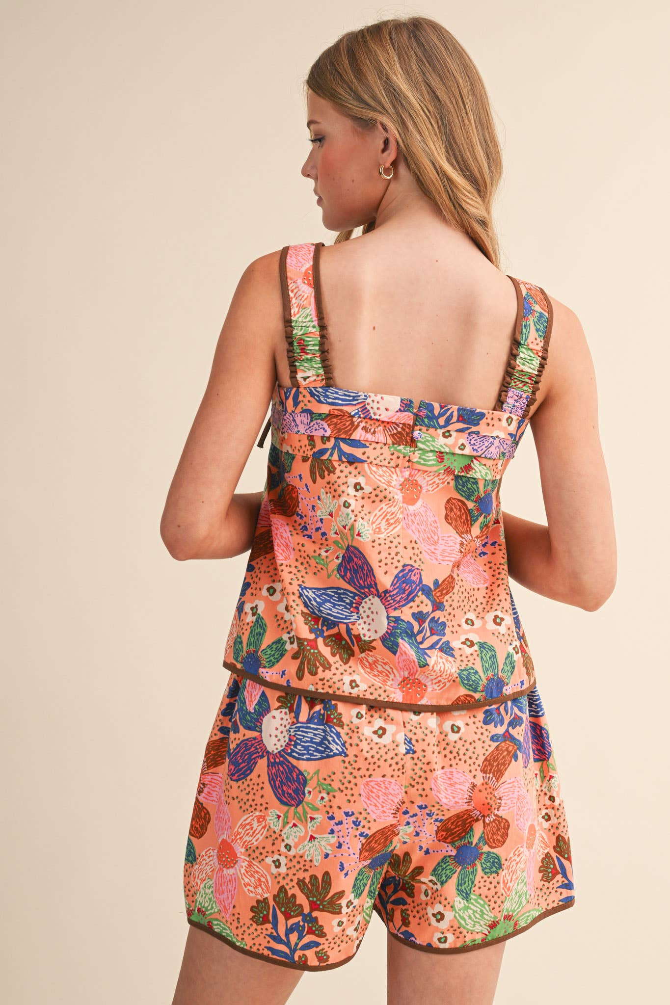 Floral Tie Shoulder Top & Shorts Set