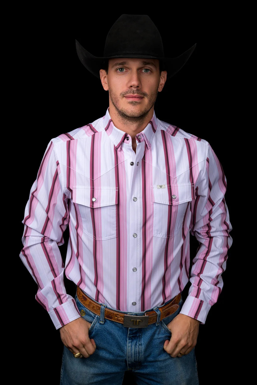 Ferrell The Tristan Long Sleeve Pearl Snap Shirt in Pink