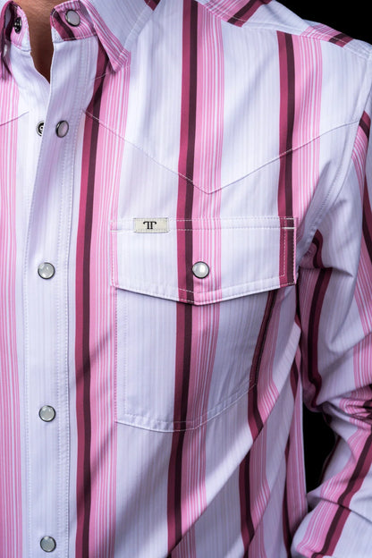 Ferrell The Tristan Long Sleeve Pearl Snap Shirt in Pink