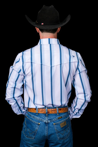 Ferrell The Tristan Long Sleeve Pearl Snap Shirt in Blue