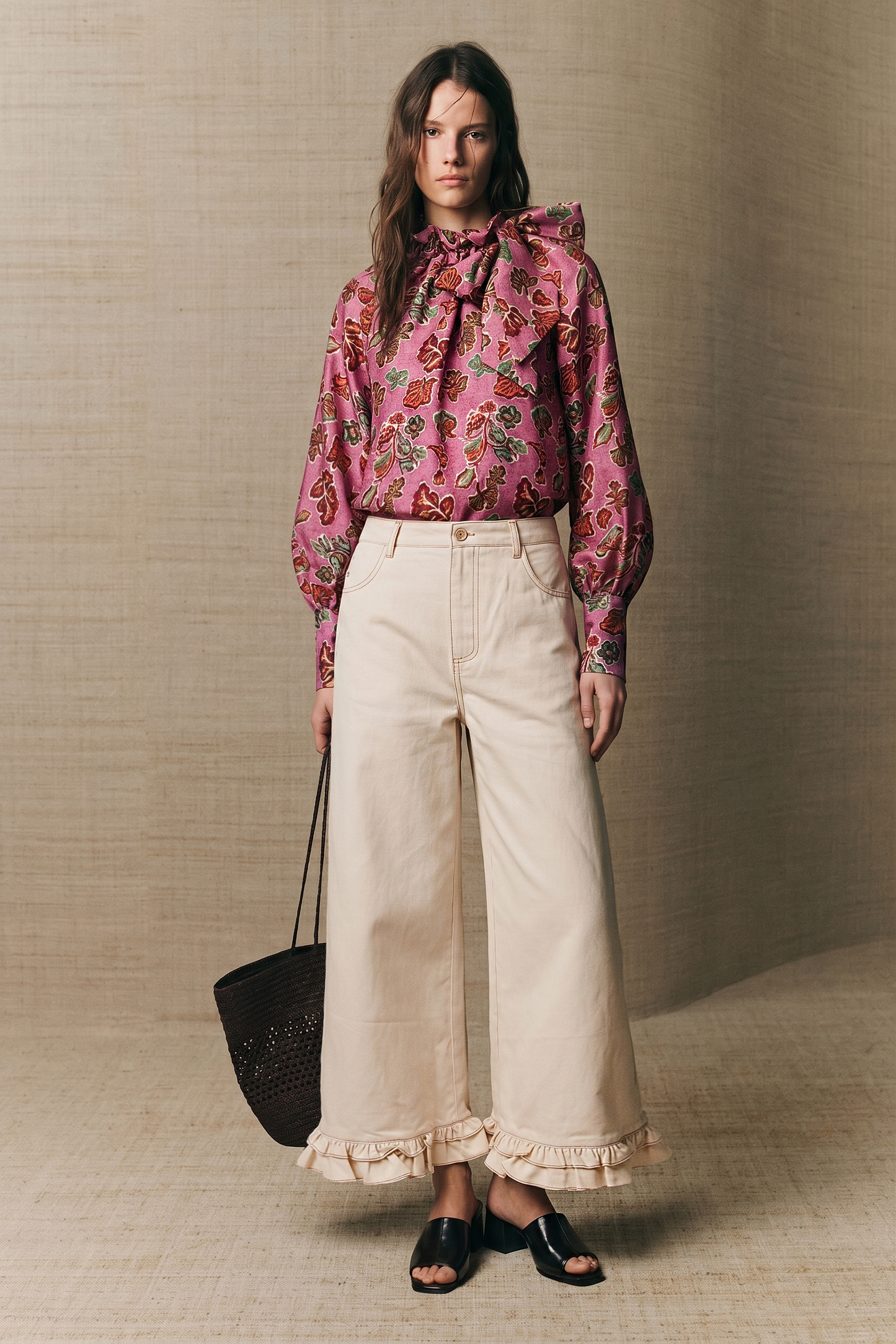 Ruffle Neck Tie Blouse