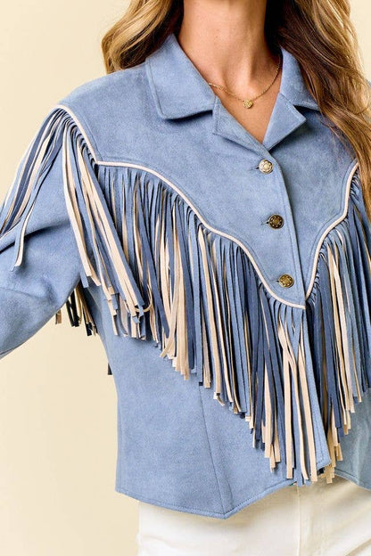 Denim Blue Two Tone Fringe Jacket