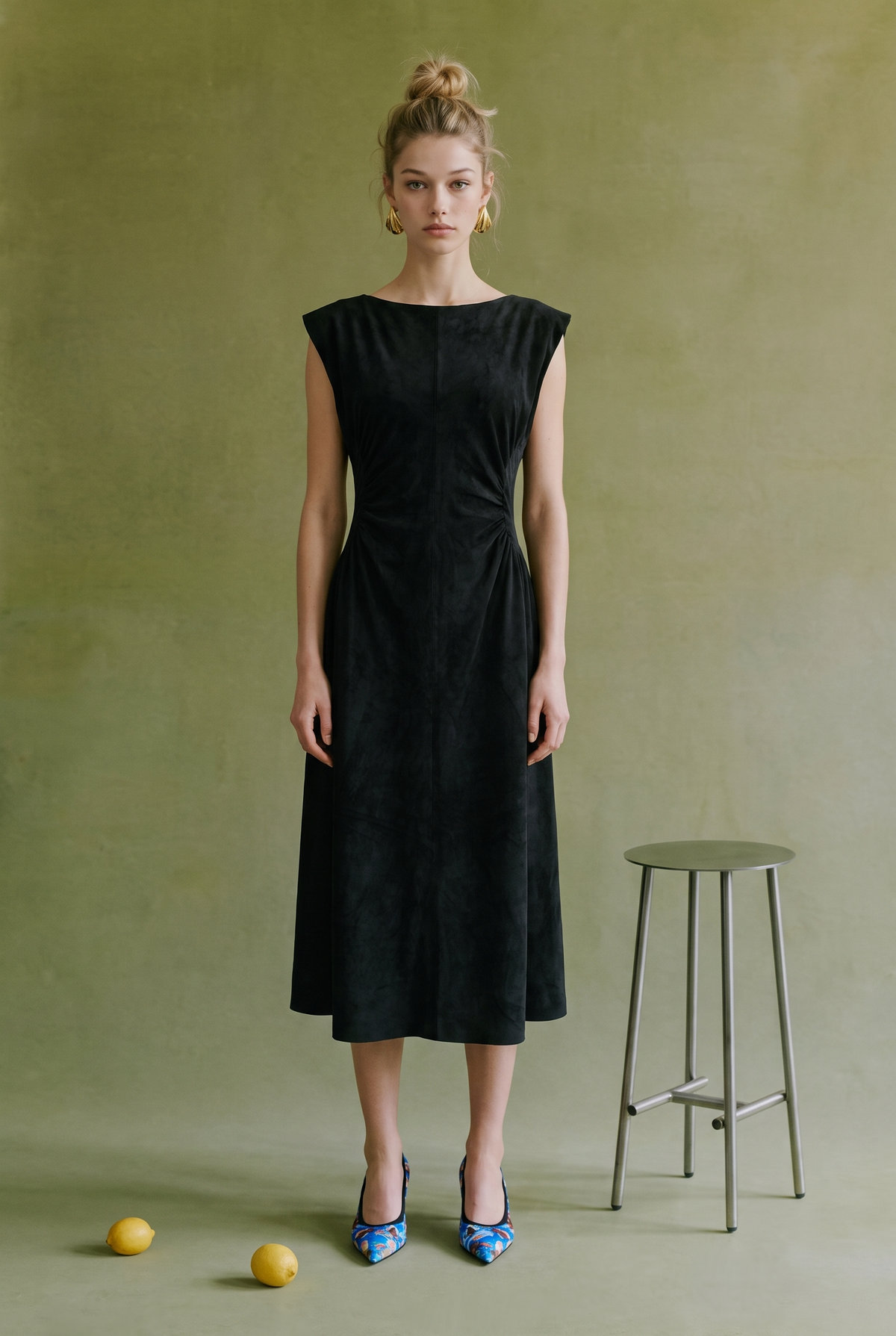 Suede Fit & Flare Midi Dress