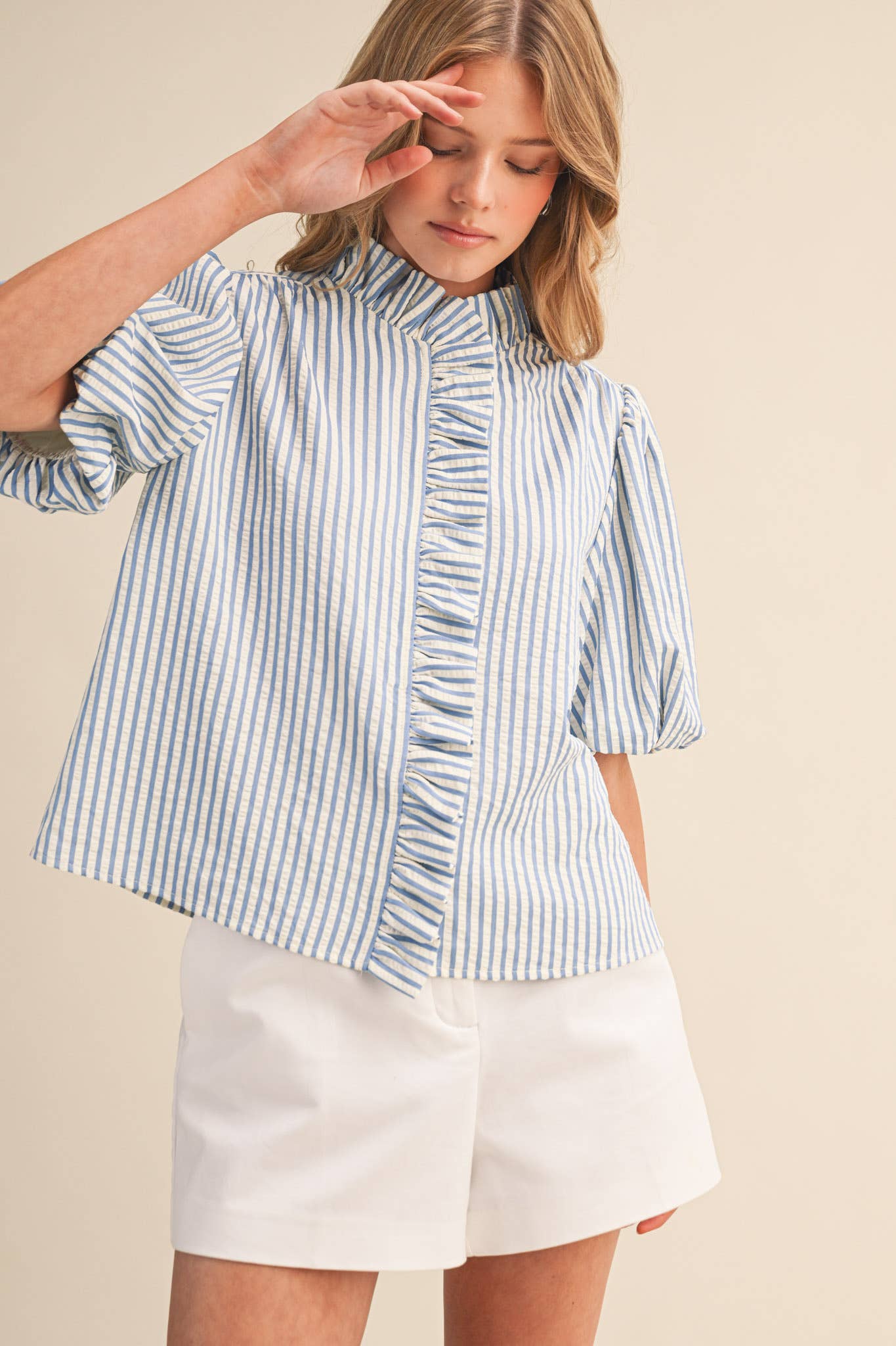 Striped Ruffle Button Down Top