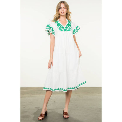 Flutter Sleeve Embroidered Dress