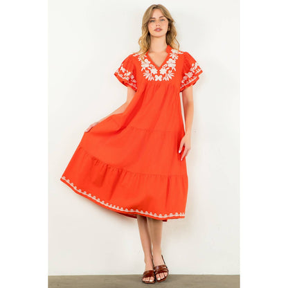 Flutter Sleeve Embroidered Dress