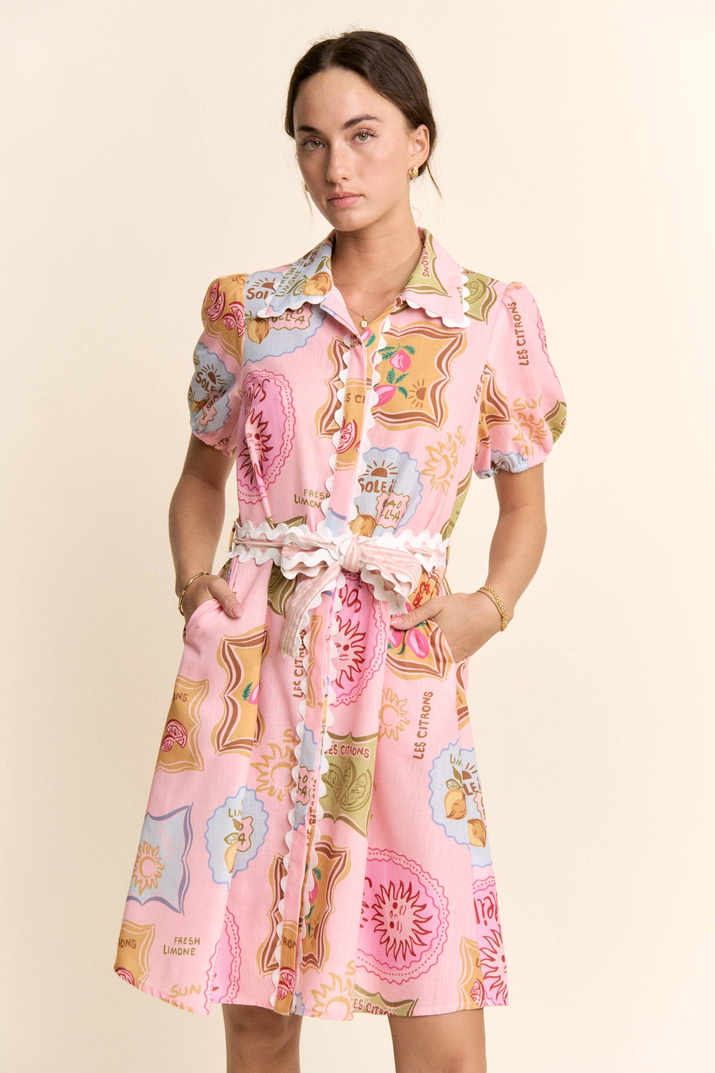 Linen Spring Detail Shirt Dress
