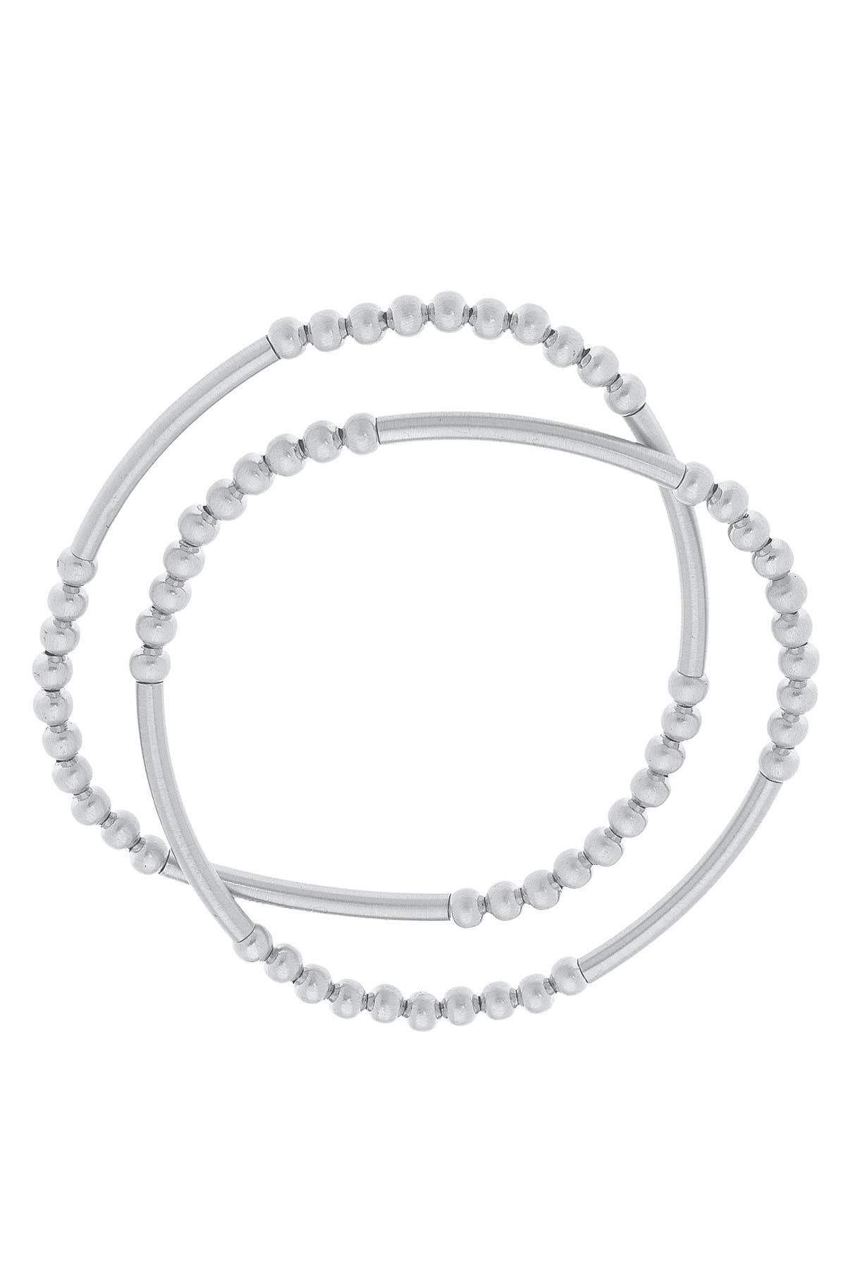 Canvas Style Satin Metal Beaded Stretch Bracelets