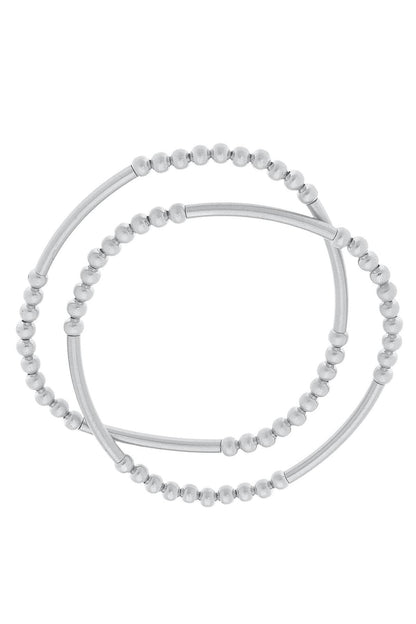 Canvas Style Satin Metal Beaded Stretch Bracelets
