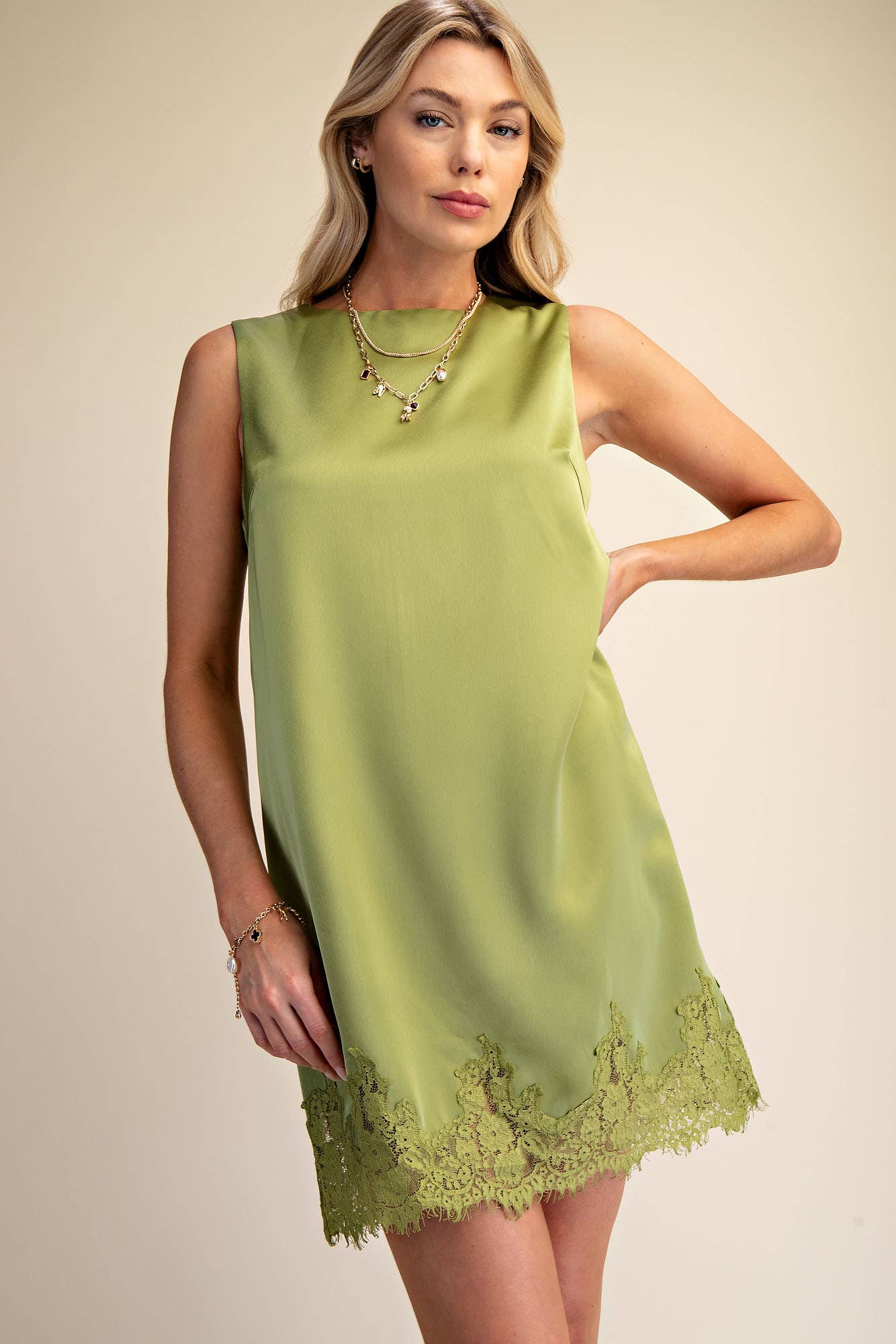 Olive Lace Satin Dress