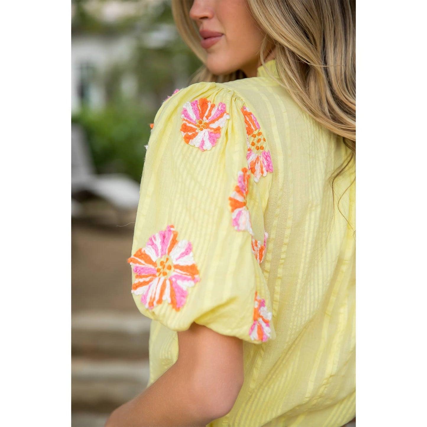 Hand Embroidered Puff Sleeve Top