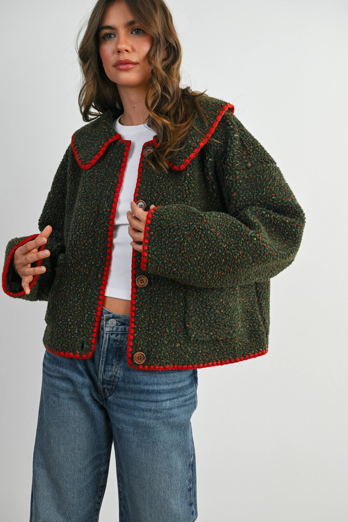 Buttoned Fleece Puffer Jacket