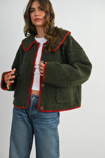 Buttoned Fleece Puffer Jacket