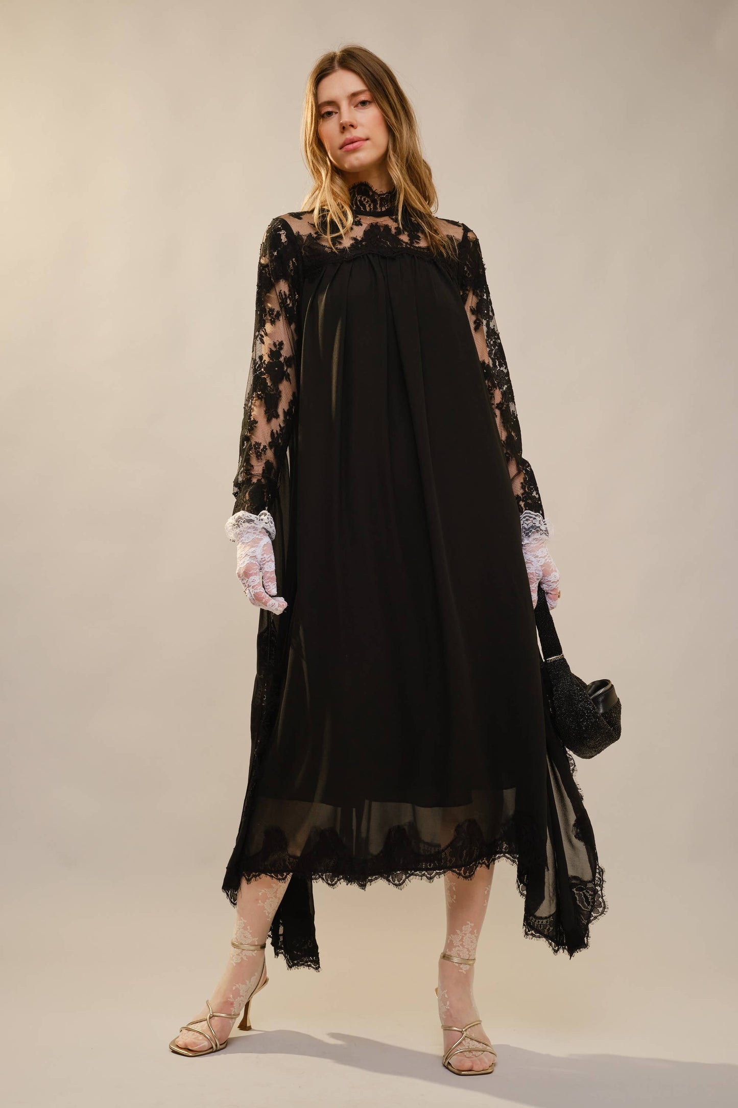Blue B Lace Yoke Batwing Sleeve Maxi Dress
