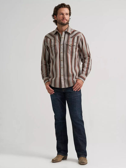 Wrangler Brown Sand Retro® Premium Stripe Western Snap Shirt