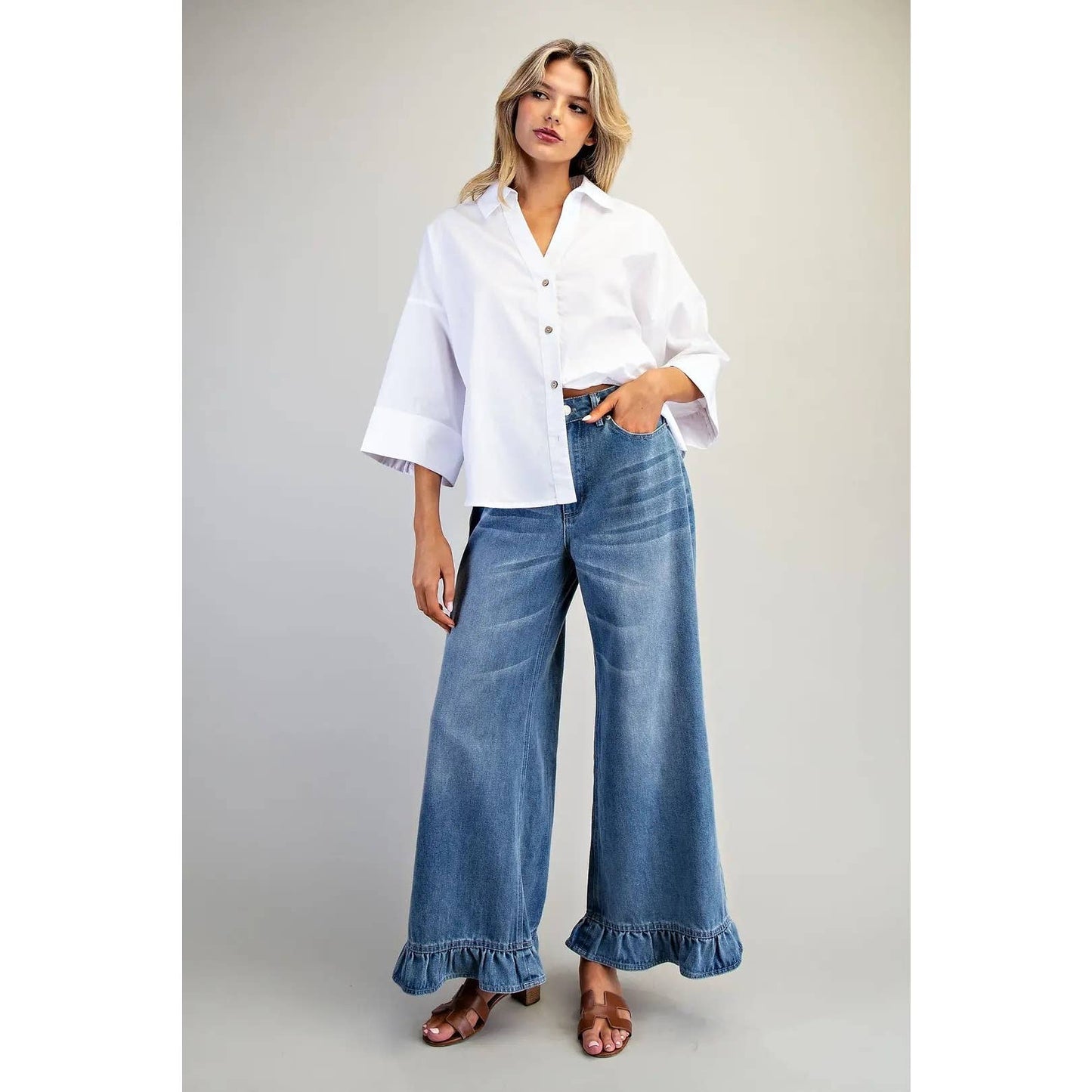 Mineral Washed Ruffle Hem Jeans