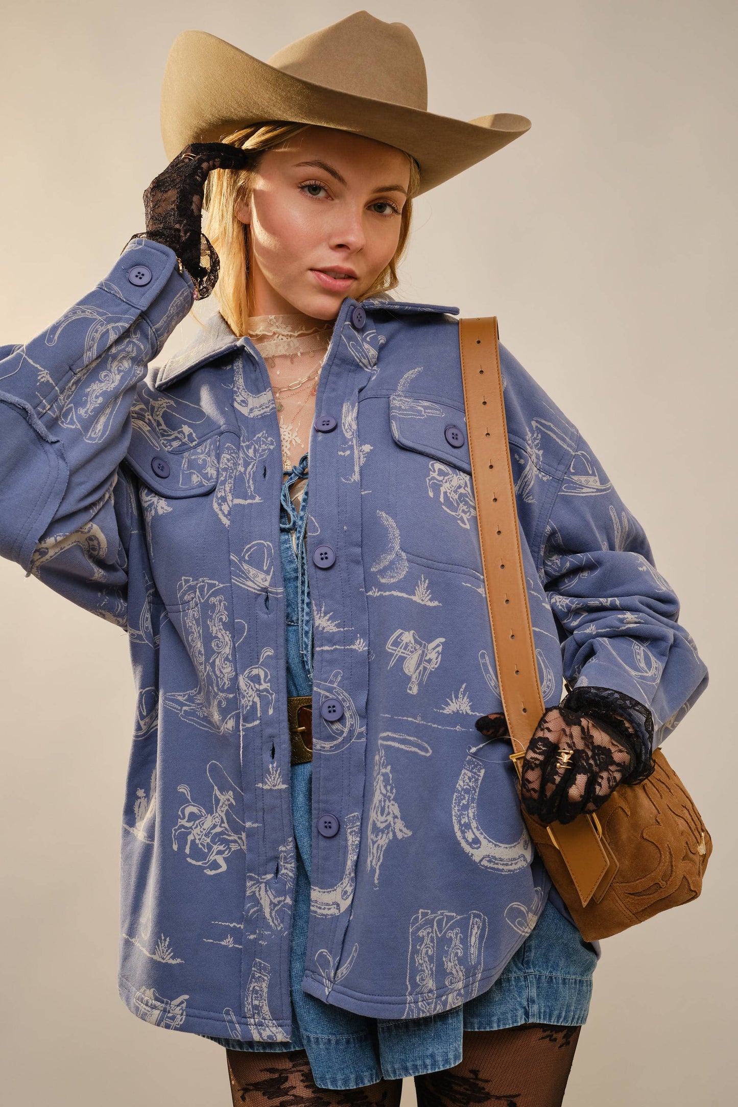 All Over Western Long Sleeve Loose Fit Shacket