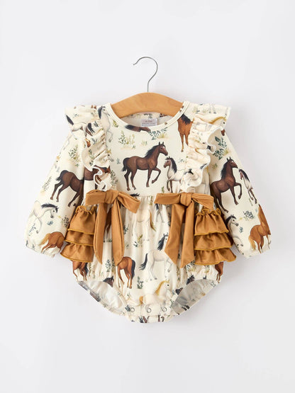 Girl's Western Horse Ruffle Romper