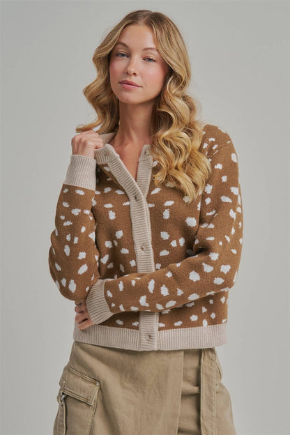Deer Print Button Down Cardigan