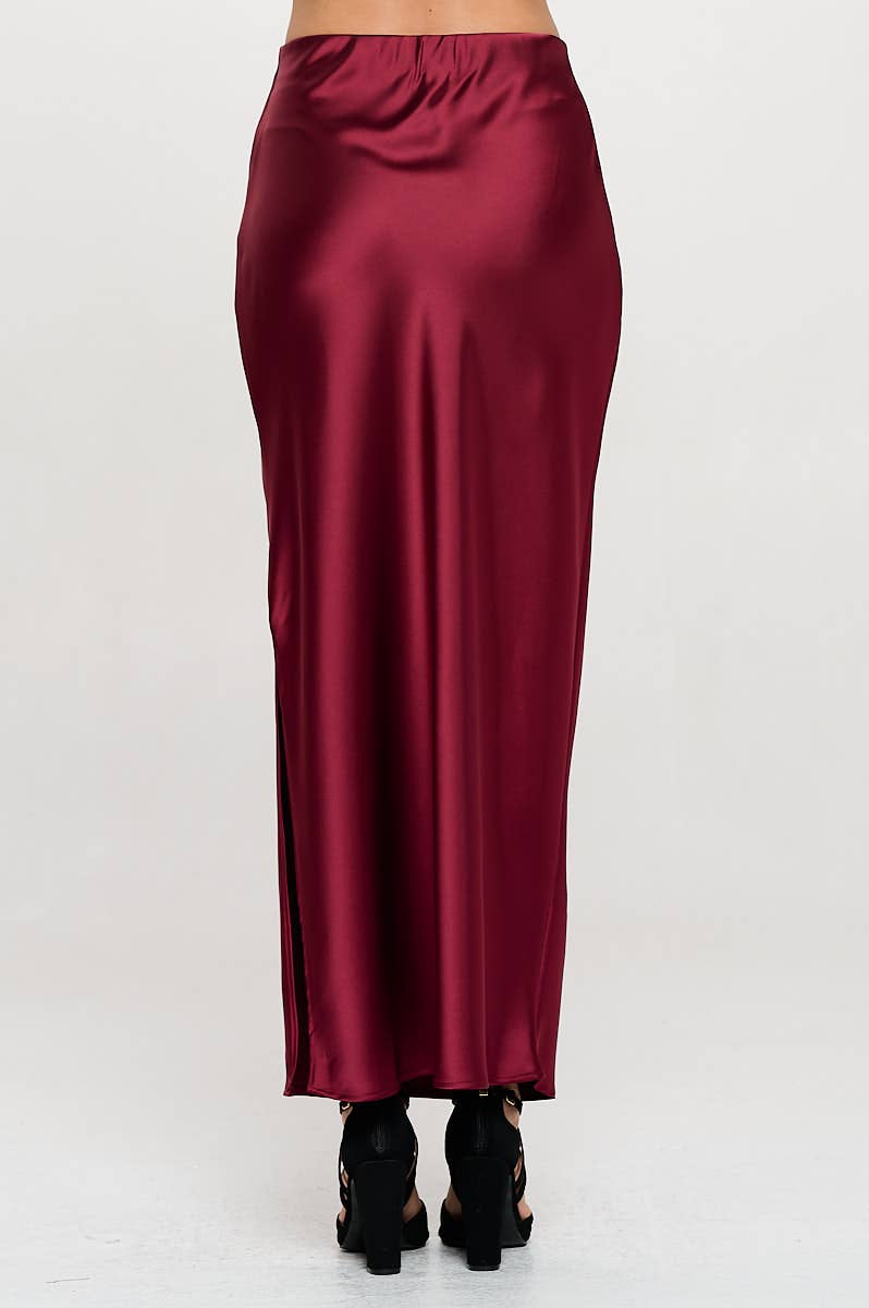 Made in USA Silky Satin Maxi Skirt with Slit