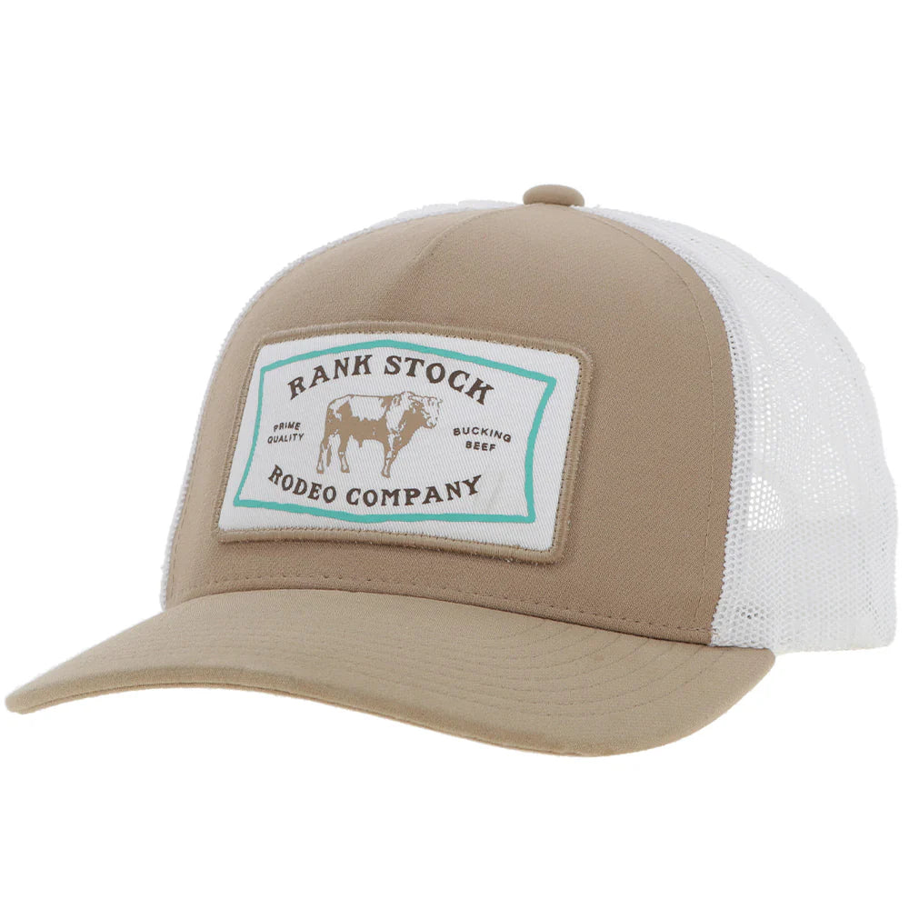 "Rank Stock" Hat Tan/White w/White & Turquoise Patch