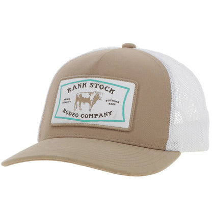 "Rank Stock" Hat Tan/White w/White & Turquoise Patch