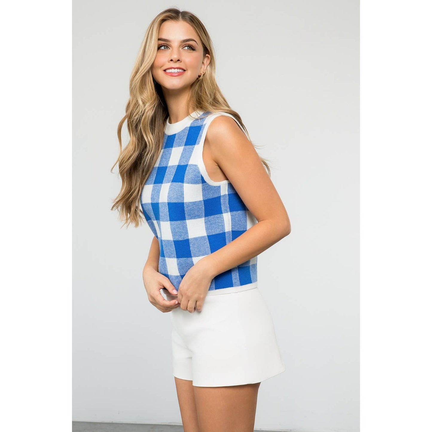 Checkered Knit Sleeveless Top