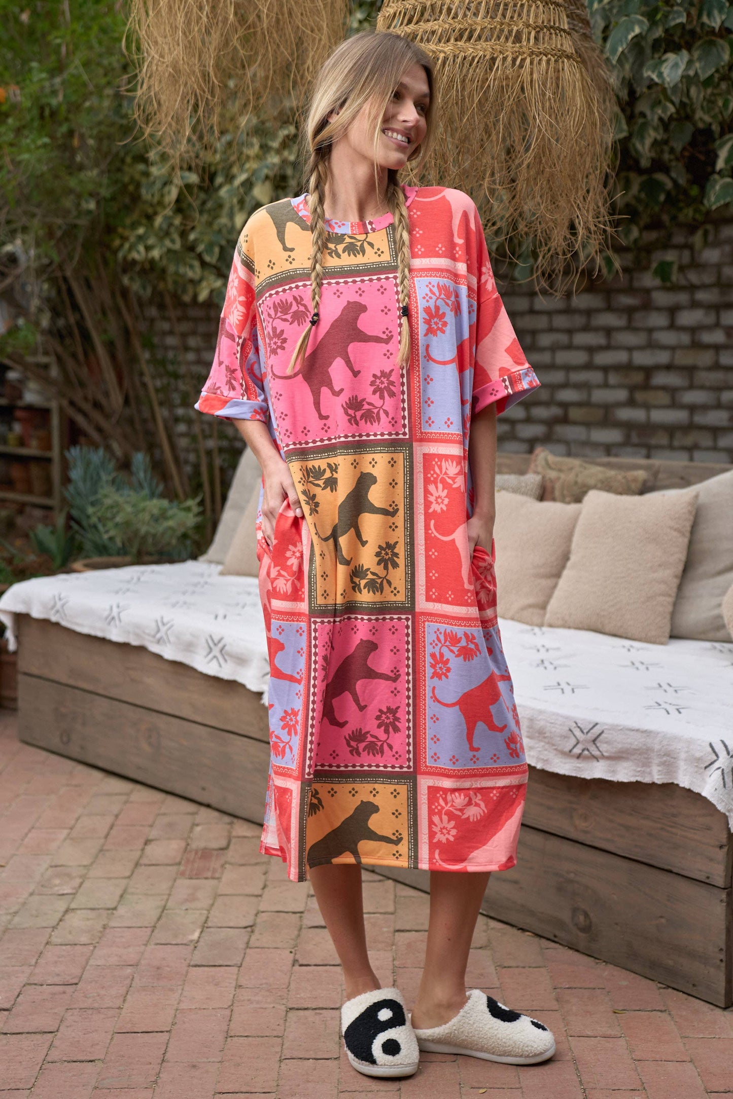 Jaguar Print Quilt Style Midi Dress