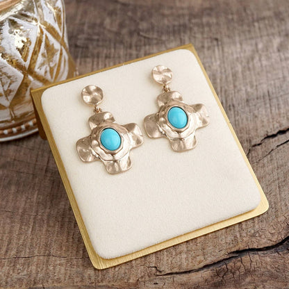 PennyLine Inc. Sunlit Cross – Hammered Cabochon Earrings