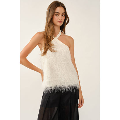 Crisscross Halter Neck Feather Fringe Top
