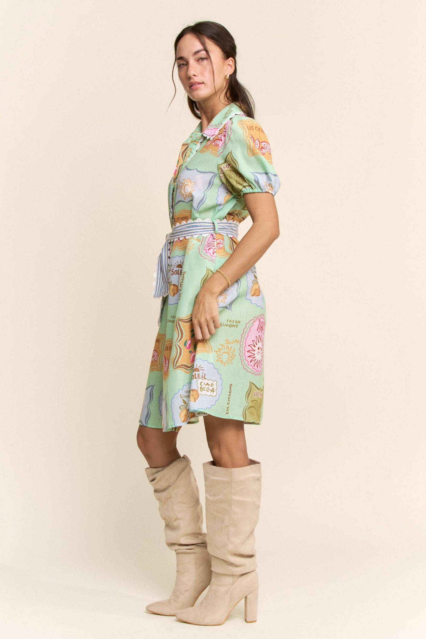 Linen Spring Detail Shirt Dress