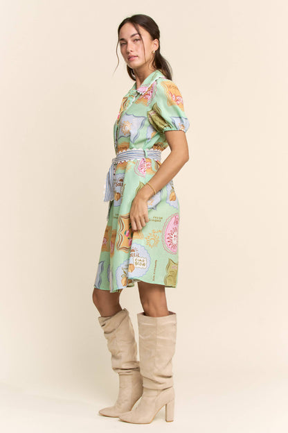 Linen Spring Detail Shirt Dress