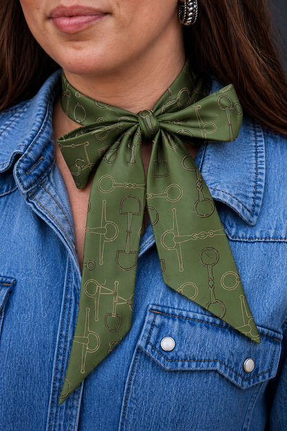 West & Co. Olive Green Equestrian Bit Silk Twilly