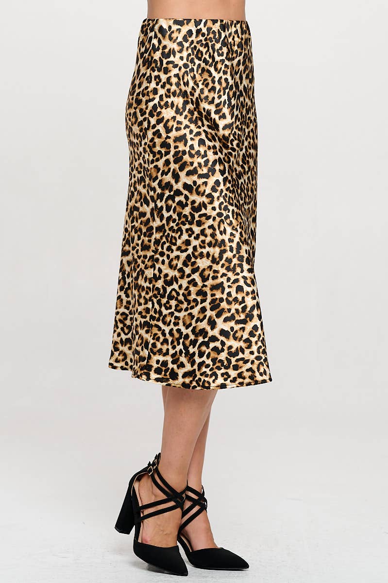 Leopard Print A Line Midi Skirt