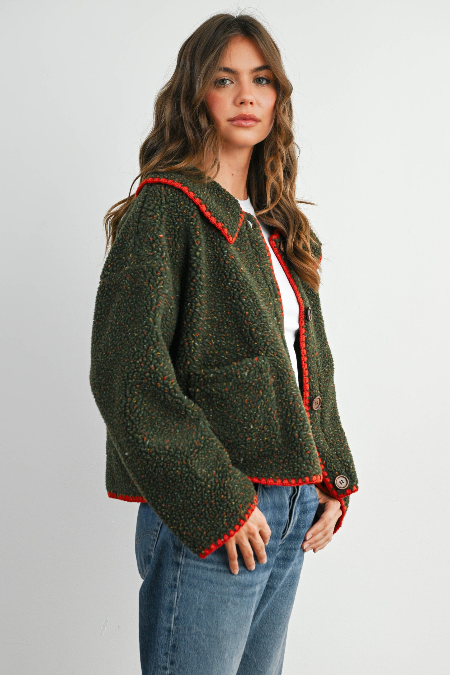 Buttoned Fleece Puffer Jacket