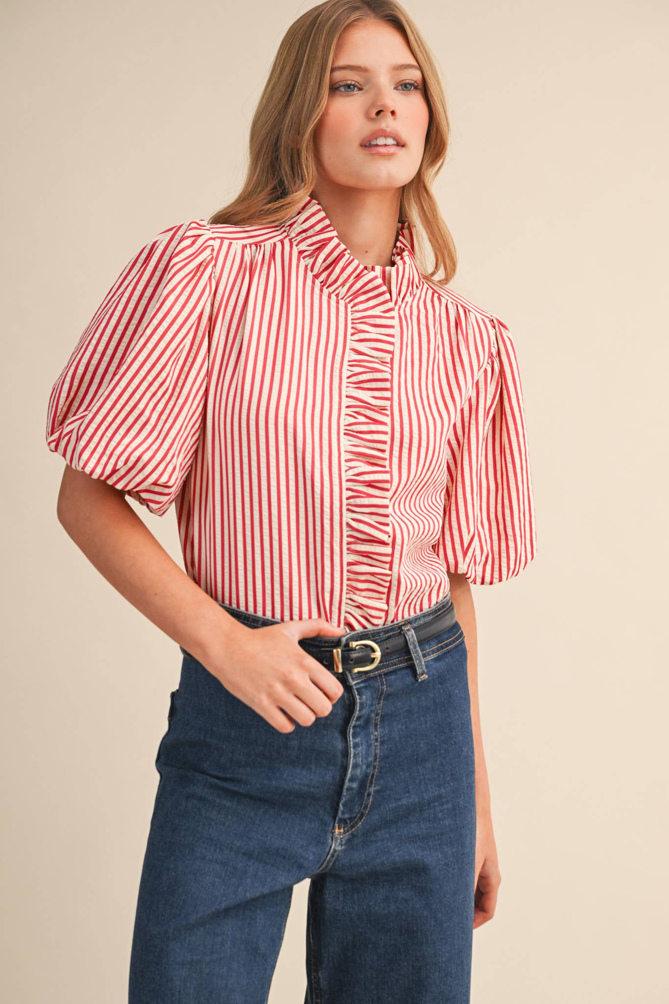 Striped Ruffle Button Down Top