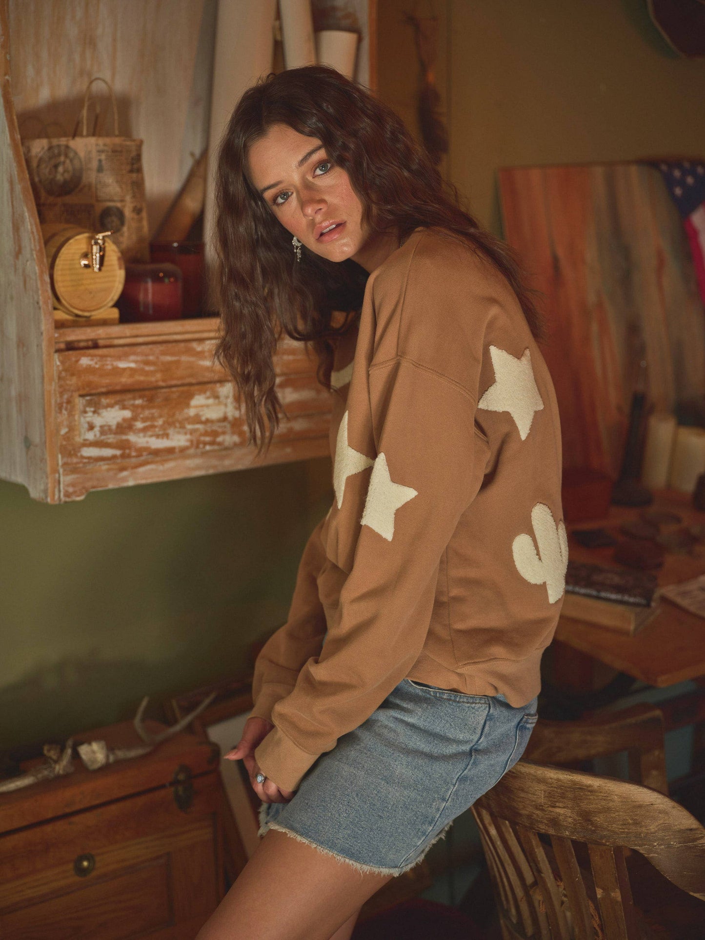 Western Textured Patchwork Sweatshirt