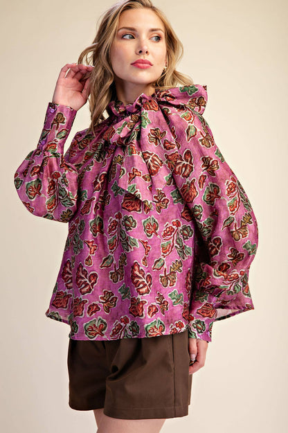 Ruffle Neck Tie Blouse